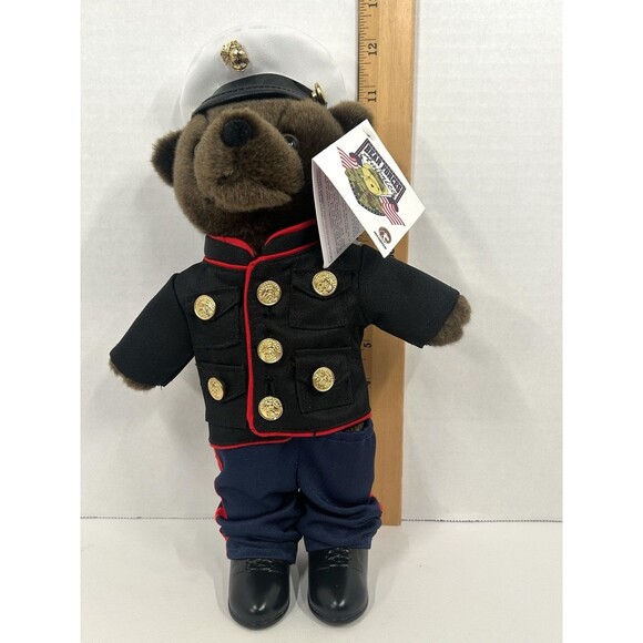 US Marine Corps (USMC) Dress Blues 12” Mini Brown Teddy Bear - No Belt - Picture 2 of 6